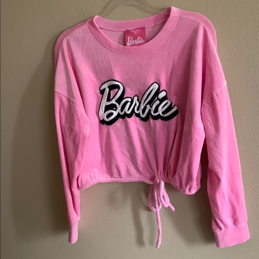 Barbie Pink Drawstring Cropped Sweatshirt